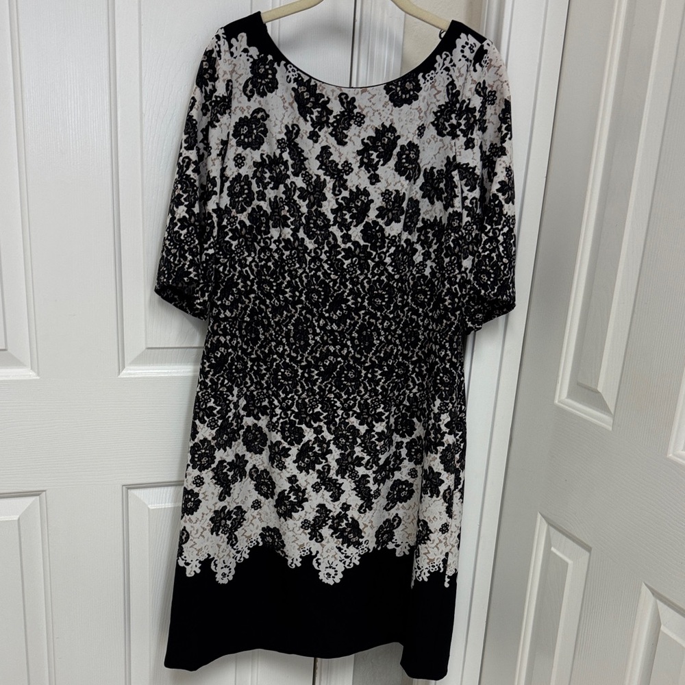 Adrianna Papell Black and Cream Lace Midi Dress